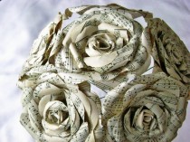 wedding photo - vintage hymnal/sheet music paper roses wedding bouquet toss rehearsal recycled alternative steampunk book page centerpiece