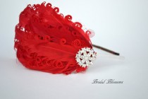 wedding photo - Stunning Red Feather Bridal Headband 