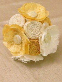 wedding photo - Ivory and Yellow Fabric Flower Bridesmaids Bouquet - Milk and Honey Collection - Fabric Bouquets - Summer Wedding Flowers