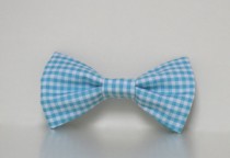 wedding photo - Aqua Blue Gingham Dog Bow Tie Wedding Accessories Easter Collar Made To Order
