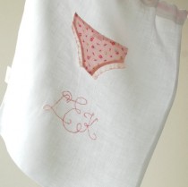 wedding photo - Romantic Linen Lingerie Bag-Gift for Bride-Bridesmaids gifts - White, Floral, Pale Pink bag -Monogrammed gift- Personalised gift