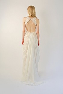 wedding photo - Backless Lace And Silk Chiffon Blush And Ivory Gown - Solaine