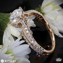 wedding photo - 18k Rose Gold Ritani 1RZ2488 Double French-Set Diamond 'V' Engagement Ring