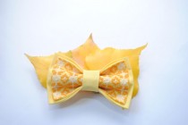 wedding photo -  Yellow bow tie Embroidered bowties Bowtie for men Greate to coordinate with bridesmaid dress in Gold Daffodil Lemon Marygold Gift ideas him
