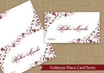wedding photo - Place Card Tent  - DOWNLOAD Instantly - EDITABLE TEXT - Chic Bouquet (Chocolate & Burgundy) - Microsoft Word Format - Fits Avery 5302