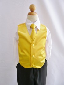 wedding photo - Boy Vest with Long Tie in Yellow for Ring Bearer, Communion, Wedding in Size 2, 4, and More