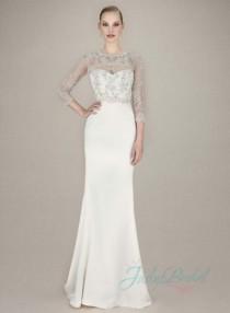 wedding photo - JW16069 simple plain sheath wedding dress with sparkles bolero