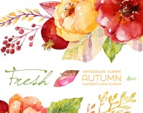 wedding photo - Fresh Autumn Elements Clipart + Bouquet. Handpainted watercolor, wedding invitation, separate floral elements, greeting, diy, pomegranate
