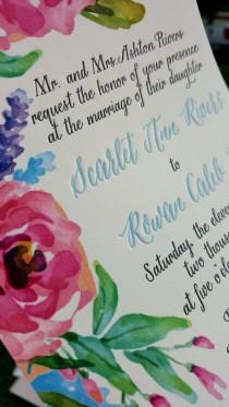 wedding photo - Watercolor Wedding Invitations for Rustic Garden Wedding, Letterpress and Watercolor, Floral Watercolor Invitations