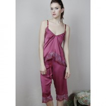 wedding photo - stretch silk pajama pants with cotton embroidered lace trim - made to order