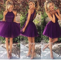 wedding photo -  Purple sequin Tulle Short Prom Dress, Homecoming Dresse from Sweetheart Girl