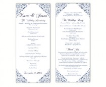 wedding photo - Wedding Program Template DIY Editable Text Word File Download Program Blue Program Floral Program Printable Wedding Program 4x9.25inch