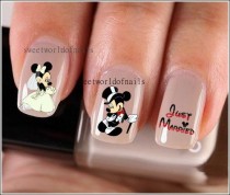 wedding photo - Nail Art Nail Water Decals Just Married Mickey And Minnie Mouse Wedding Gift