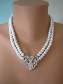 wedding photo -  Art Deco Jewelry, Great Gatsby, Pearl Necklace, Pearl Jewelry, Mother of the Bride, Wedding Necklace, Bridal Jewelry, Sphinx
