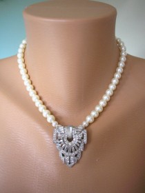 wedding photo -  Art Deco Jewelry, Great Gatsby, Swarovski Pearls, Pearl Necklace, Pearl Jewelry, Mother of the Bride, Wedding Necklace, Bridal Jewelry