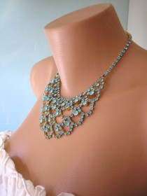wedding photo -  Great Gatsby Jewelry, Art Deco Wedding Necklace, Turquoise Rhinestone Choker, Teal Choker, Aqua Necklace, Blue Bridal Jewelry
