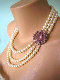 wedding photo -  AMETHYST Necklace Pearl Choker Mother of the Bride Great Gatsby Jewelry Statement Necklace Pearl Collar Wedding Necklace Bridal Jewelry Deco