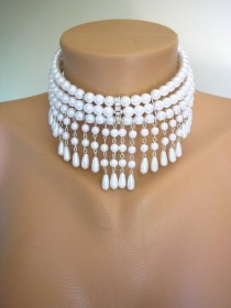wedding photo -  White Pearl Choker, Bridal Necklace, Great Gatsby, Bridal Set, Pearl Necklace, Pearl Collar, Backdrop Necklace, Art Deco, Bridal Jewelry