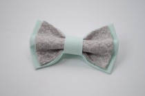 wedding photo -  Embroidered bowtie Mint gray striped pretied bow tie Groomsmen bow ties Men's bowtie Bow tie Gifts for brother Unisex bowties Birthday gift