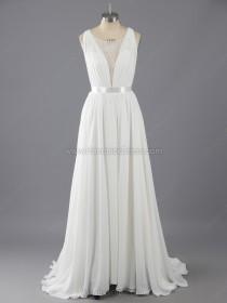 wedding photo -  A-line Scoop Neck Chiffon Tulle Appliques Lace Sweep Train Wedding Dresses