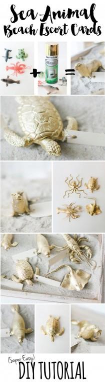 wedding photo - Plastic Sea Animals + Gold Spray Paint = Awesomeness!