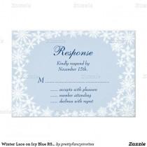 wedding photo - Winter Lace On Icy Blue RSVP 3.5x5 Paper Invitation Card
