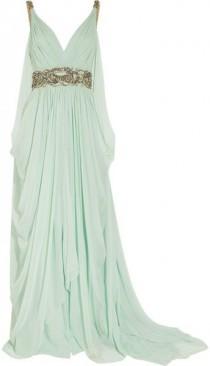wedding photo - Marchesa Green Crystal-embellished Silk-chiffon Gown