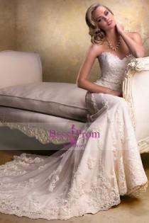 wedding photo -  column 2015 applique sweetheart tulle wedding dress - bessprom.com