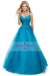 wedding photo -  yellow ball gown straps jeweled tulle prom dress - bessprom.com