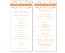 wedding photo - Wedding Program Template DIY Editable Text Word File Download Program Orange Program Floral Program Printable Wedding Program 4x9.25inch