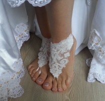 wedding photo -  bridal anklet, ivory Beach wedding barefoot sandals, bangle, wedding anklet, free ship, anklet, bridal, wedding