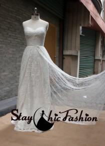 wedding photo -  Pleated Bust Ivory Strapless Lace Overlay Wedding Bridal Dress 2015 Sale