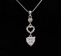 wedding photo -  Bridal Necklace, White Gold Plated Heart Cubic Zirconia Necklace, Wedding Dainty Pendant Necklace