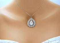 wedding photo -  Bridal Necklace, Wedding Crystal Necklace, Silver Rhinestone Necklace, Bridal Wedding Jewelry
