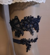 wedding photo -  Black Lace Wedding Garter Set, Unique Black Beaded Lace Bridal Garter Set, Black Lace Bridal Garter Set
