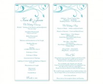 wedding photo - Wedding Program Template DIY Editable Text Word File Download Program Aqua Blue Program Leaf Program Printable Wedding Program 4x9.25inch