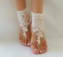 wedding photo -  ivory beach wedding barefoot sandals sexy Barefoot french lace embroidered sandals, wedding anklet, beach wedding barefoot sandals gifts