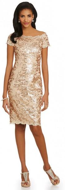 wedding photo - JS Collections Sequined Lace Off-the-Shoulder Sheath Dress