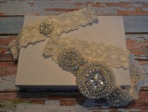 wedding photo -  Wedding Garter, Rhinestone Wedding Garter Set, Elegant Ivory Stretch Lace, A Beautiful Crystal Rhinestones Applique, Rhinestone Toss