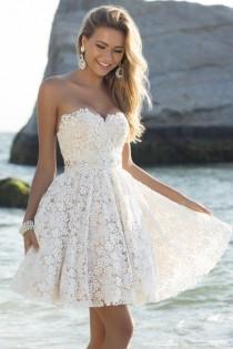 wedding photo - White Strapless Sweetheart Crochet Lace Dress
