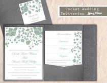 wedding photo -  Printable Pocket Wedding Invitation Suite Printable Invitation Floral Green Wedding Invitation Download Invitation Edited jpeg file
