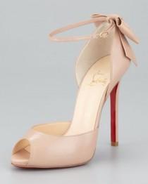 wedding photo - Dos Noeud Peep-Toe Ankle Wrap Red Sole Pump, Nude