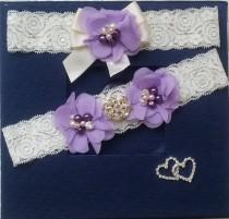 wedding photo -  Wedding leg garter, Wedding accessoaries, Bridal accessoary, Lilac wedding garter, Chiffon Flower Rhinestone Lace Garters