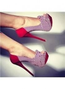 wedding photo - $ 64.59 Peep Toe Red Stripe Stiletto Heel Platform Sandals