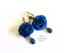 wedding photo - Blue Rose Drop Earrings by Nikush Studio