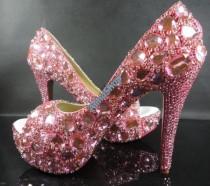 wedding photo - luxury pink swarovski crystal bridal wedding shoes-bling open toe heels