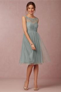 wedding photo -  Embroidered Short Knee Length Pleated Tulle Bridesmaid Dress