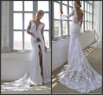 wedding photo -  Sexy Backless Mermaid Lace Sheer Riki Dalal Wedding Dresses Sexy Long Sleeve Illusion High Split 2016 Garden Bridal Gowns Vestidos De Noiva Online with $130.84/Piece on Hjklp88's Store 