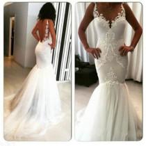 wedding photo -  Sexy Mermaid Wedding Dresses 2016 White Real Image Garden Trumpet Backless Spaghetti Applique Tulle Bridal Gowns Dress Wedding Style Online with $120.61/Piece on Hjklp88's Store 