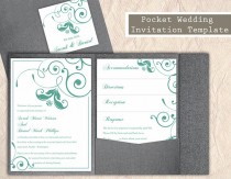 wedding photo -  Pocket Wedding Invitation Template Set DIY Download EDITABLE Text Word File Mint Green Wedding Invitation Printable Floral Teal Invitations